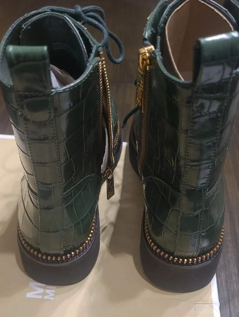 Michael Kors Women’s Green Croc-Embossed Lace-Up Wedge Boots